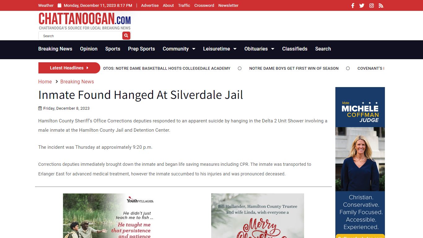 Inmate Found Hanged At Silverdale Jail - Chattanoogan.com